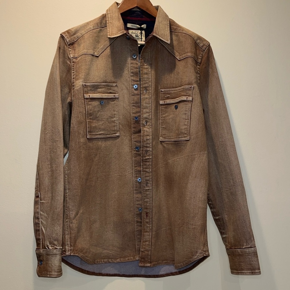 Men's Casual Brown Button-Down Shirt - Vintage Western Style